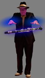 Dr. Jazz, levitating his clarinet as if by magic